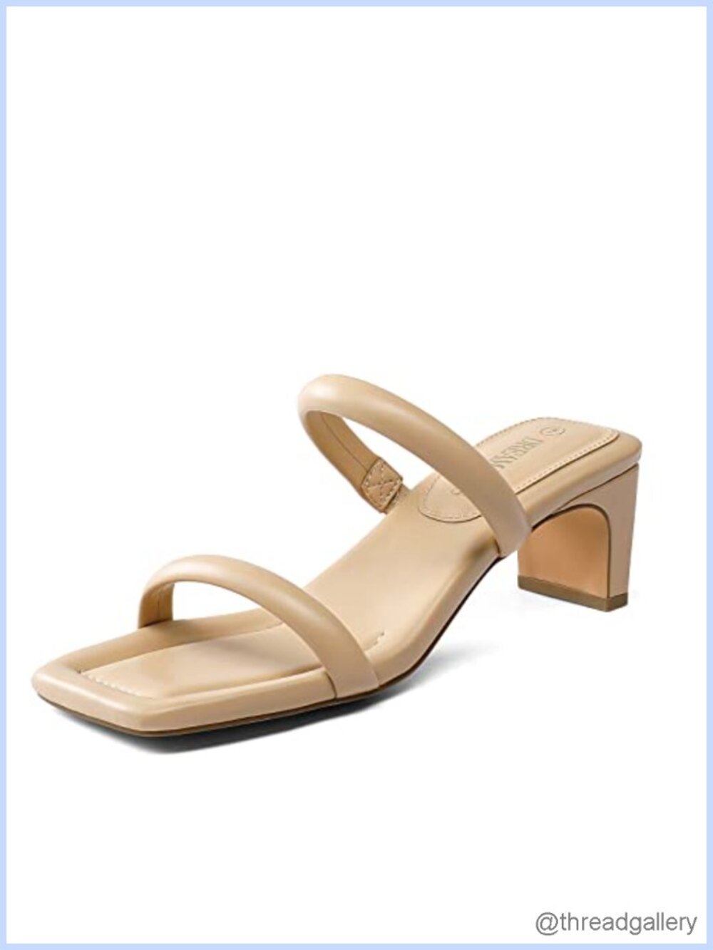 Square Toe Two Strap Low Block Chunky Heeled Sandals Faux Leather PU